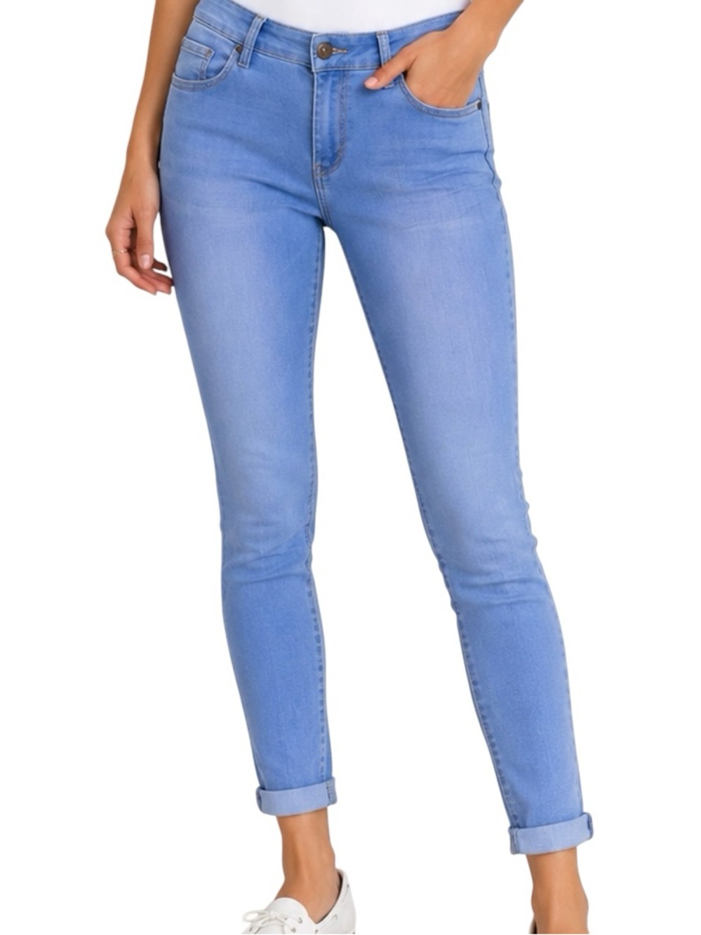 ARTISAN NY Icy Sky Blue Stretch Cotton High Rise Skinny Rolled Cuff Ankle Jeans